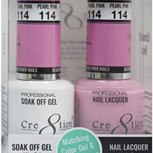 [114 Pearl Pink] Cre8tion [DuoGel] Perfect Matching Color Gel Soak Off & Nail Lacquer Color Combo Bundle 15mL/0.5 fl oz Bundle