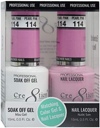 [114 Pearl Pink] Cre8tion [DuoGel] Perfect Matching Color Gel Soak Off & Nail Lacquer Color Combo Bundle 15mL/0.5 fl oz Bundle