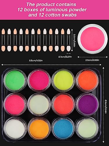 12 Boxes Luminous Pigment Nail Powder, Kalolary Neon Color Nail Powder Pigment Eyeshadow Powder UV Glow Fluorescent Matte Colorant Glow in The Dark Makeup - Image 4