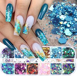 12 Colors Hexagon Chunky Glitter Sequins for Crafts and Nail Art Decoration