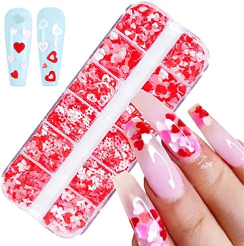 12 Grids Heart Nail Art Stickers 3D Heart Nail Glitter Sequins White Red Pink Butterfly Heart Glitter Flakes Heart Nail Decals Valentines Nail Design Supplies Confetti Glitter for Nail Art Decoration - Image 7