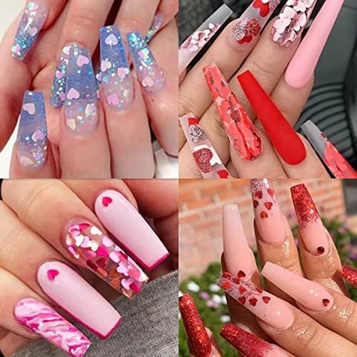 12 Grids Heart Nail Art Stickers 3D Heart Nail Glitter Sequins White Red Pink Butterfly Heart Glitter Flakes Heart Nail Decals Valentines Nail Design Supplies Confetti Glitter for Nail Art Decoration - Image 2