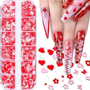 12 Grids Heart Nail Art Stickers 3D Heart Nail Glitter Sequins White Red Pink Butterfly Heart Glitter Flakes Heart Nail Decals Valentines Nail Design Supplies Confetti Glitter for Nail Art Decoration