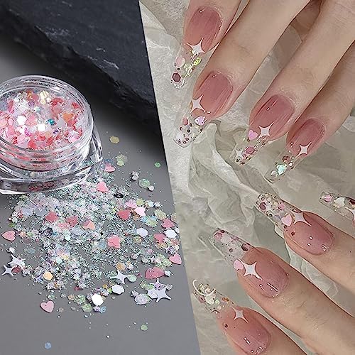 12 Grids Holographic Nail Glitter Mixed Shape Iridescent Glitter Flakes Hearts 3D Star Nail Gems DIY Nail Glitter for Nail Art Decoration Accessories Nail Glitters Acrylic Nails Sequins. - Image 4
