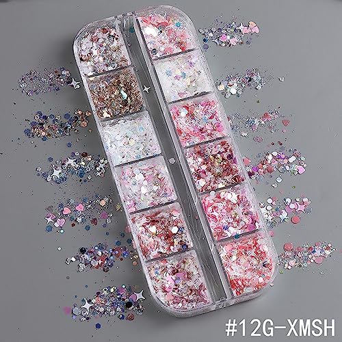 12 Grids Holographic Nail Glitter Mixed Shape Iridescent Glitter Flakes Hearts 3D Star Nail Gems DIY Nail Glitter for Nail Art Decoration Accessories Nail Glitters Acrylic Nails Sequins. - Image 2