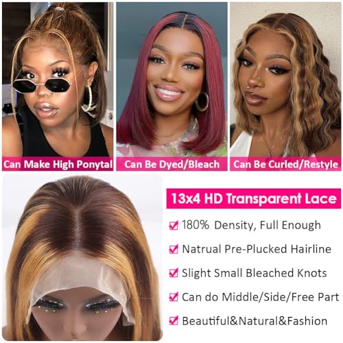 12 Inch 13x4 HD Lace Front Short Bob Wig Human Hair for Black Women 180% Density - Image 4