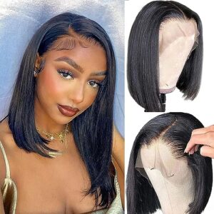12 Inch Bob Wig Human Hair 13X4 HD Lace Front Wigs Human Hair Deep Side Part Wig Pre Plucked Natural Hairline 100% Brazilian Virgin Human Hair with Baby Hair Frontal Wigs 180 Density