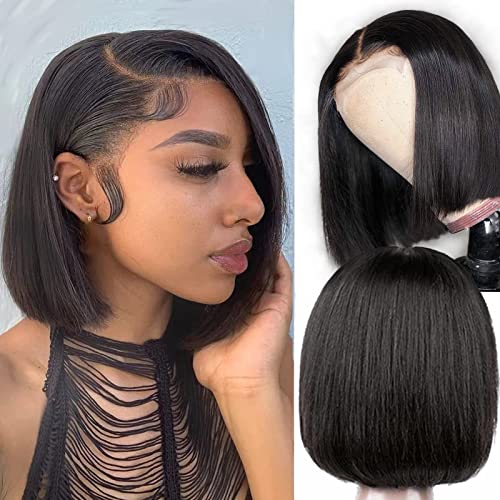 12 Inch Brazilian Human Hair Bob Wig for Black Women, Natural Look and Feel