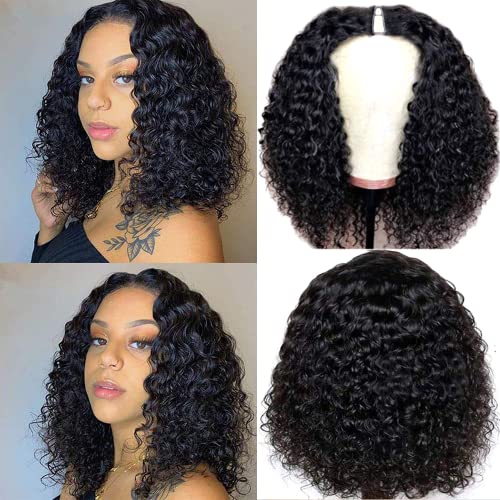 12 Inch Curly V Part Human Hair Pixie Cut Wig for Black Women