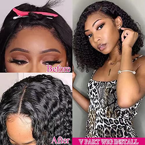 12 Inch Curly V Part Human Hair Pixie Cut Wig for Black Women - Image 5