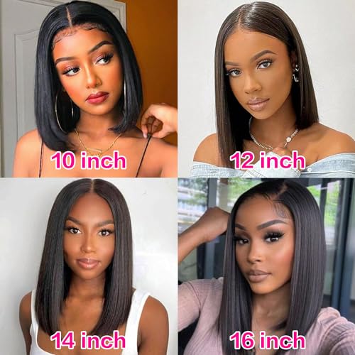 12-Inch Natural Black Bob Lace Front Human Hair Wig for Women, Stylish - Image 3