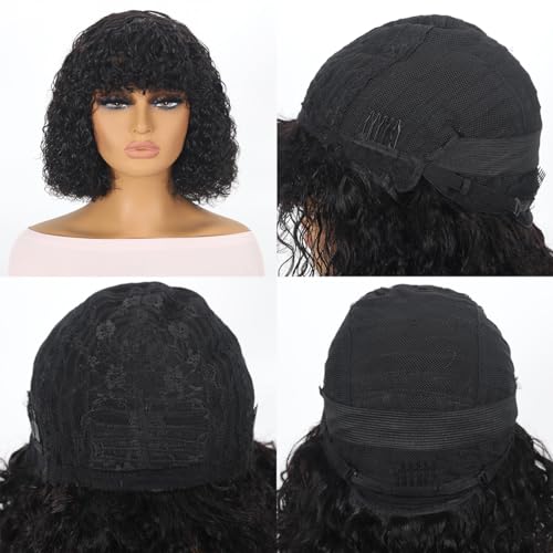 12 Inch Short Curly Bob Human Hair Wig with Bangs, Glueless Wear and Go for Women - Image 5