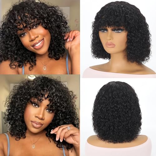 12 Inch Short Curly Bob Human Hair Wig with Bangs, Glueless Wear and Go for Women - Image 2