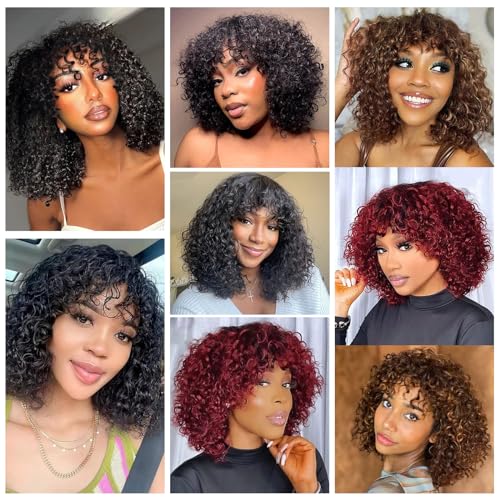 12 Inch Short Curly Bob Human Hair Wig with Bangs, Glueless Wear and Go for Women - Image 6