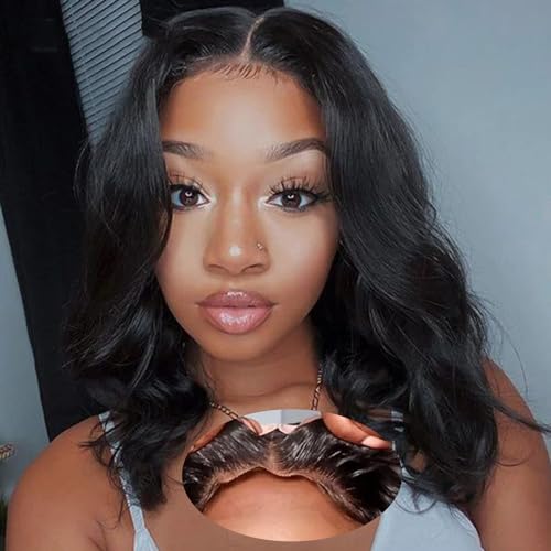 12 Inch Wear and Go Glueless Wigs Human Hair Pre Plucked Pre Cut Bob Wigs for Black Women Body Wave Lace Front Wigs Upgraded No Glue HD 4x4 Lace Closure Wig for Beginners