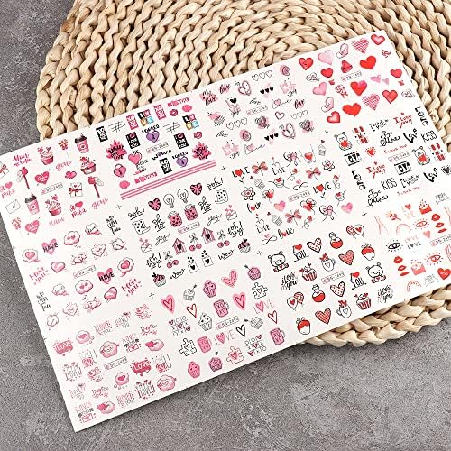 12 Sheets Valentine's Day Nail Art Stickers for Women - Water Transfer Designs with Hearts, Letters, and Cartoon Bears - Image 7