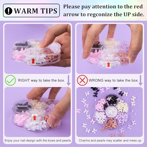 120 Pcs 3D Nail Bow Charms + 2-4mm Nail Pearls Set 1, 6 Colors Cute Bow Charms and White Flatback Pearls with Nail Charm Glue Gel(UV Needed) and Pickup Tools for Nail Art Decoration - Image 4