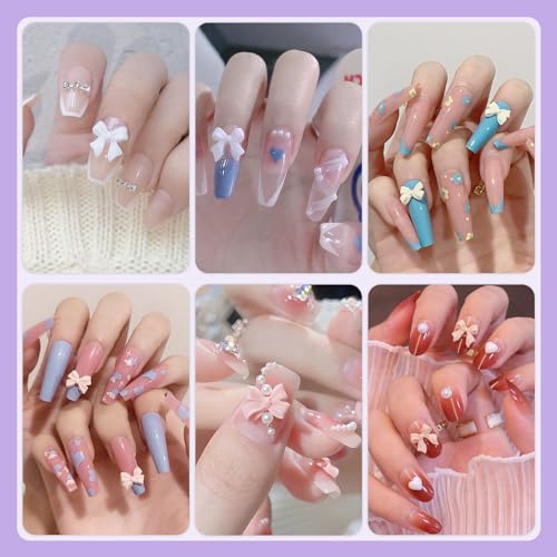 120 Pcs 3D Nail Bow Charms + 2-4mm Nail Pearls Set 1, 6 Colors Cute Bow Charms and White Flatback Pearls with Nail Charm Glue Gel(UV Needed) and Pickup Tools for Nail Art Decoration - Image 7