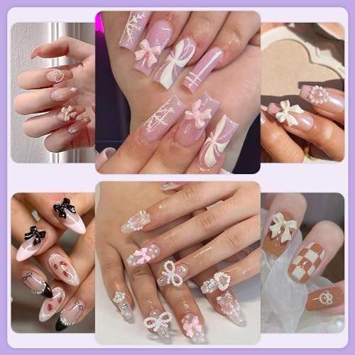 120 Pcs 3D Nail Bow Charms + 2-4mm Nail Pearls Set 1, 6 Colors Cute Bow Charms and White Flatback Pearls with Nail Charm Glue Gel(UV Needed) and Pickup Tools for Nail Art Decoration - Image 8