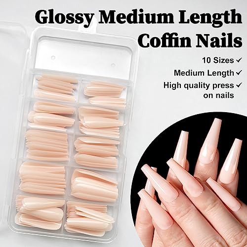 120pc Coffin Press on Nails Medium Length Colored Long Ballerina Nude Fake Nails Full Cover Acrylic Tips False Artificial Fingernails Presson Nails for Women Girls - Image 3