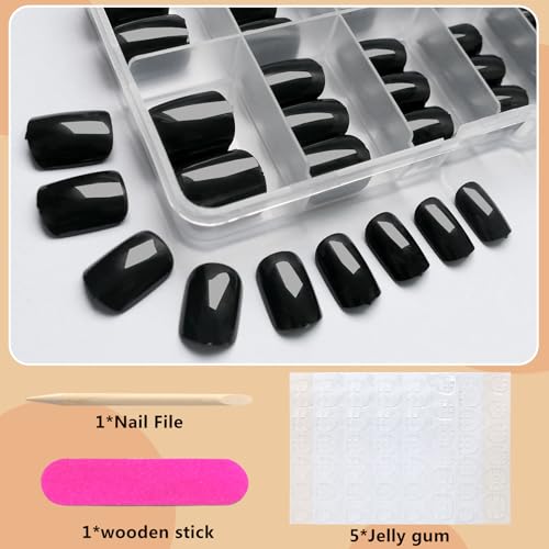 120pcs Glossy Black Short Square Press on Nails with Adhesive Tabs for Women and Girls - Image 3