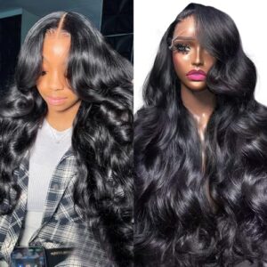 12A 180% Density Full Lace Frontal 13x6 Natural Black Body Wave Lace Front Virgin Human Hair Wigs Loose Wave 13x6 Transparent Wigs For Black Women Brazilian Pre Plucked With Baby Hair(30inch)