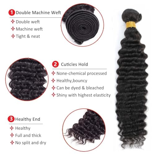 12A Brazilian Deep Wave Human Hair Bundles 300g Natural Color 14" 16" 18" - Image 2