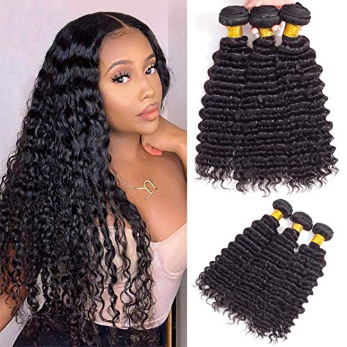 12A Brazilian Deep Wave Human Hair Bundles 300g Natural Color 14" 16" 18"