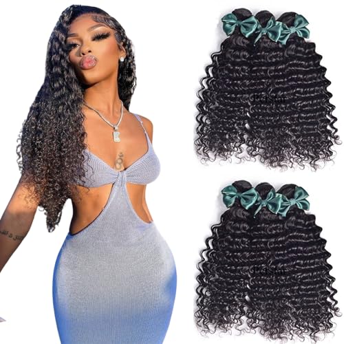 12A Deep Wave Hair Bundles Brazilian 20 22 24 Inch 100% Unprocessed Virgin Hair Deep Wave Weave Bundles Human Hair 3 Bundles Deals