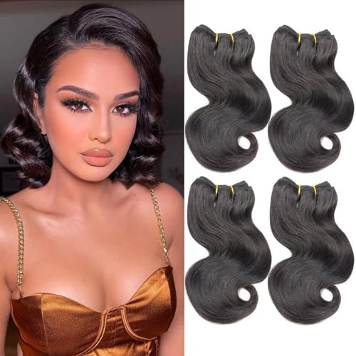 12A Human Hair Bundles Body Wave 4 Short Bundle 8 8 8 8 Inch 100% Unprocessed Brazilian Virgin Hair Extensions for Black Women Natural Color