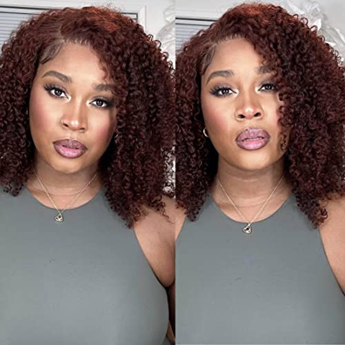 12A Reddish Brown Kinky Curly Lace Front Wigs Human Hair 13x4 HD Transparent Lace Frontal Wigs Copper Red Colored Glueless Wigs Pre Plucked with Baby Hair #33B Color 180% Density 18 Inch - Image 8