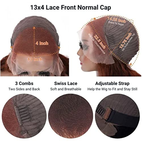 12A Reddish Brown Kinky Curly Lace Front Wigs Human Hair 13x4 HD Transparent Lace Frontal Wigs Copper Red Colored Glueless Wigs Pre Plucked with Baby Hair #33B Color 180% Density 18 Inch - Image 5