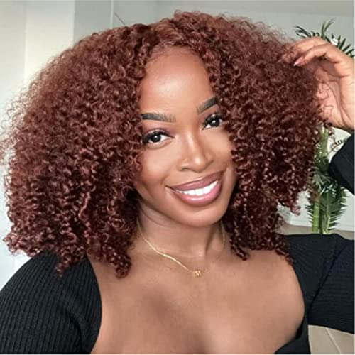 12A Reddish Brown Kinky Curly Lace Front Wigs Human Hair 13x4 HD Transparent Lace Frontal Wigs Copper Red Colored Glueless Wigs Pre Plucked with Baby Hair #33B Color 180% Density 18 Inch - Image 6