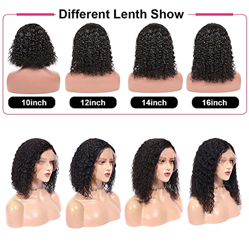 12inch Short Curly Bob Lace Front Wigs Human Hair 13x4 HD Transparent Bob Wigs Water Wave Wigs Pre Plucked Lace Wig for Black Women Natural Black 150% Density - Image 5
