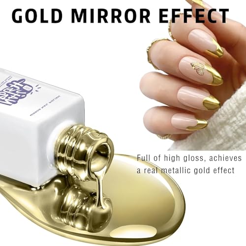 12ml Metallic Painting Nail Gel Polish, Bright Gold Liner Nail Art Polish, 3D Metal Mirror Effect High Gloss Shine Painted Drawing Liner Gel Chrome Soak Off UV/LED Manicure (Gold) - Image 2