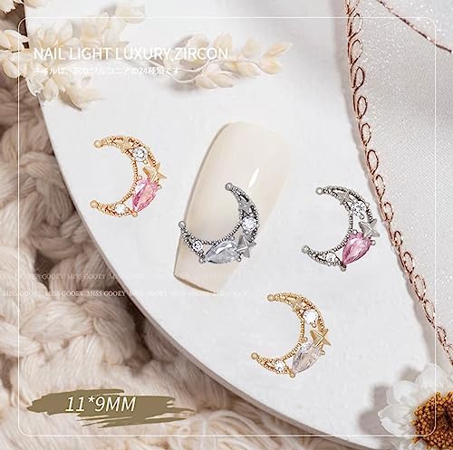 12 Piece 3D Alloy Moon Nail Charms Set with Gold Silver Rhinestones for Nail Art - Image 7