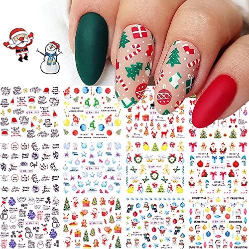 12 Piece Christmas Nail Art Stickers 3D Self-Adhesive Santa Snowflake Snowman Designs