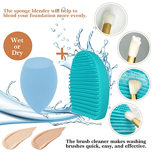 13-Piece Blue Professional Makeup Brush Set with Synthetic Face and Eye Brushes and Bag - Image 6