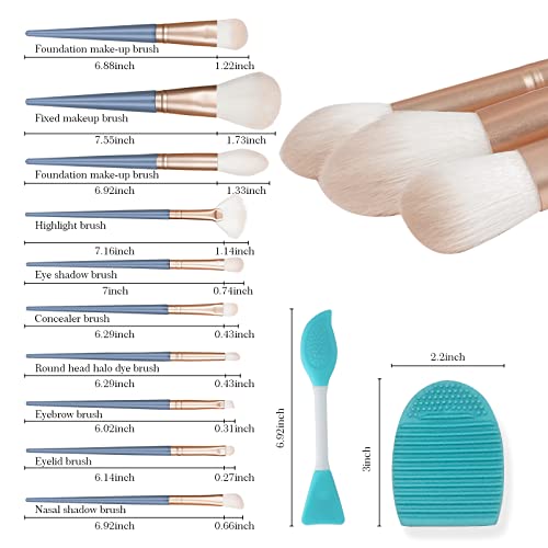 13-Piece Blue Professional Makeup Brush Set with Synthetic Face and Eye Brushes and Bag - Image 2