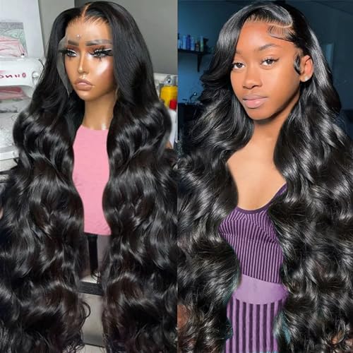 13x4 Body Wave Lace Front Wigs Human Hair for Women 180% Density HD Lace Front Wigs Human Hair Pre Plucked with Baby Hair Natural Hairline Brazilian Virgin Glueless Wigs Human Hair (24 Inch)