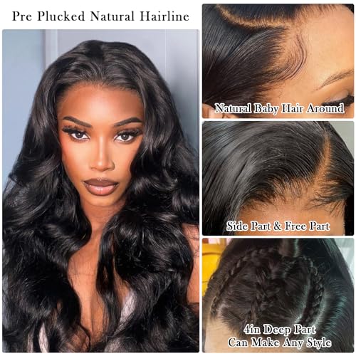 13x4 Body Wave Lace Front Wigs Human Hair Pre Plucked with Baby Hair 180% Density 13x4 HD Transparent Lace Front Wigs for Black Women Natural Black Wigs(30inch) - Image 2