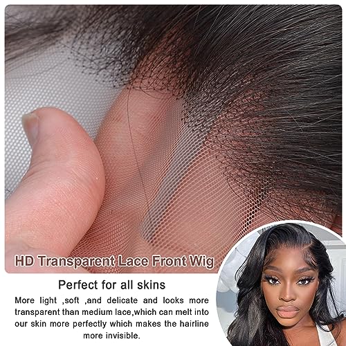 13x4 Body Wave Lace Front Wigs Human Hair Pre Plucked with Baby Hair 180% Density 13x4 HD Transparent Lace Front Wigs for Black Women Natural Black Wigs(30inch) - Image 3