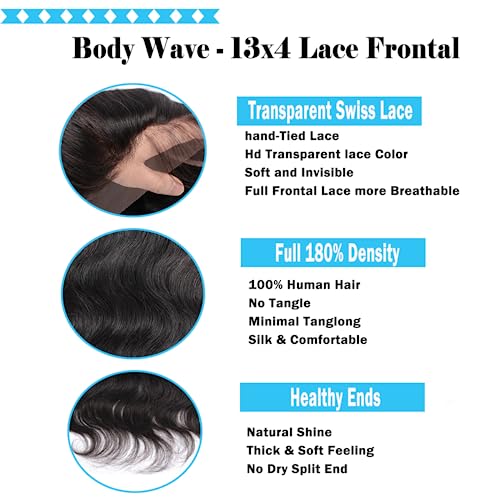 13x4 Body Wave 14 Inch Brazilian Virgin Human Hair Lace Frontal Closure 180% Density - Image 3
