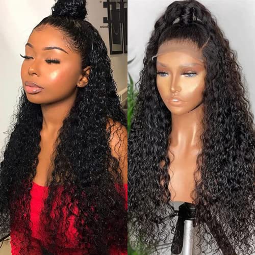 13x4 Curly Human Hair Wigs for Black Women Natural Color HD Transparent Lace Frontal Wigs Pre Plucked With Baby Hair Curly Lace Front Wig Human Hair Wet And Wavy Virgin Hair 150% Density 20 Inch