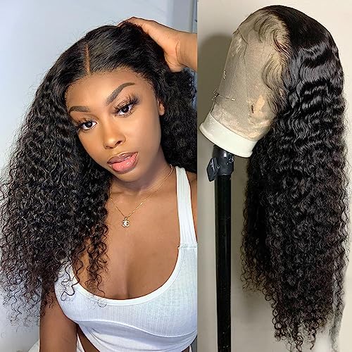 13x4 Deep Wave Lace Front Wigs Human Hair 20 inch Curly Lace Front Wig Human Hair Deep Wave Wig for Women Pre Plucked with Baby Hair HD Transparent Lace Frontal Wigs Human Hair 180% Density