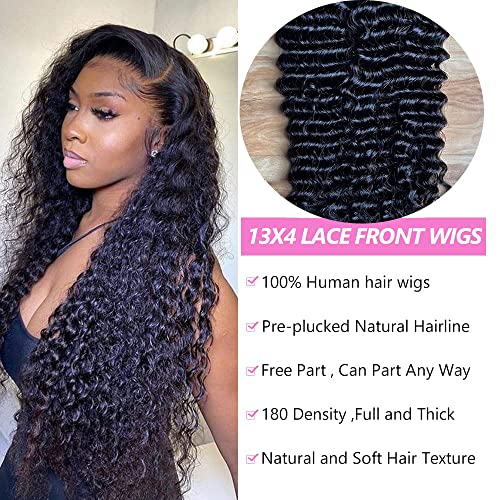 13x4 Deep Wave Lace Front Wigs Human Hair 20 inch Curly Lace Front Wig Human Hair Deep Wave Wig for Women Pre Plucked with Baby Hair HD Transparent Lace Frontal Wigs Human Hair 180% Density - Image 3