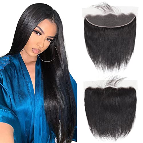 13x4 Ear to Ear Transparent HD Lace Frontal Closure 12A Unprocessed Brazilian Virgin Human Hair Frontal 18 Inch Silky Straight Full Lace Frontal Closure Pre-Plucked Natural Black Color