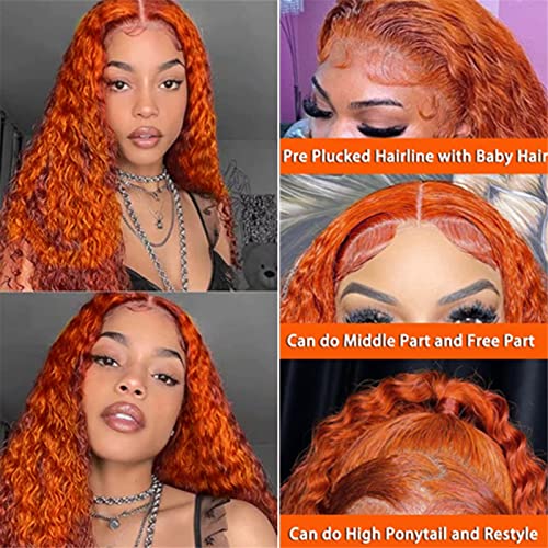 13x4 Ginger Orange HD Transparent Lace Front Wigs Human Hair Deep Wave Colored Human Hair Wigs for Black Women Curly Wigs Pre Plucked with Baby Hair 180 Density (20 Inch) - Image 2