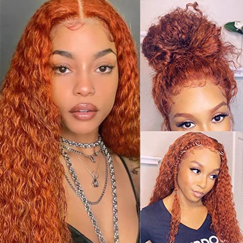 13x4 Ginger Orange HD Transparent Lace Front Wigs Human Hair Deep Wave Colored Human Hair Wigs for Black Women Curly Wigs Pre Plucked with Baby Hair 180 Density (20 Inch) - Image 5