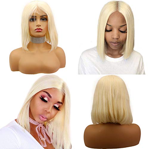 13x4 Silky Straight Bob wigs Lace Front Virgin Human Hair Pre Plucked Hairline 150% Density Bleached Knots for Black Women (10INCH, Platinum Blonde)